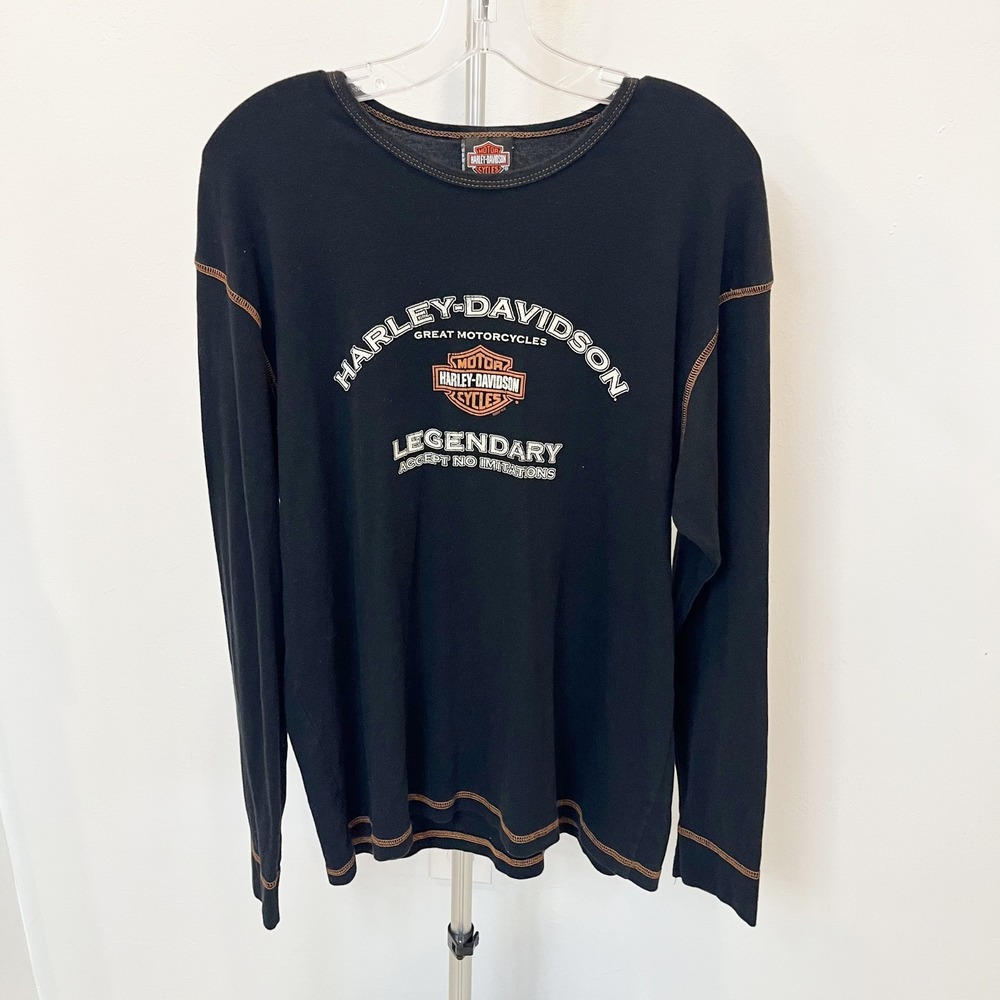 Vintage Harley-Davidson Long Sleeve Tee 90s Y2K Biker Flames USA Made Size Large - Picture 3 of 8